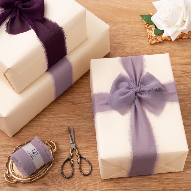 DORIS HOME Pastle Purple Chiffon Ribbon for Flower Bouquet, 2" x21Yd Fabric Ribbon for Gift Wrapping, Handmade Frayed Ribbon for Wedding/Christmas Decorations - Image 5
